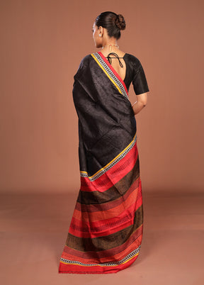 Black Printed Pure Silk Saree Without Blouse Piece