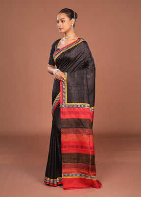 Black Printed Pure Silk Saree Without Blouse Piece