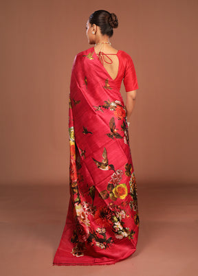 Red Printed Pure Silk Saree Without Blouse Piece