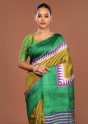Green Printed Silk Saree Without Blouse Piece