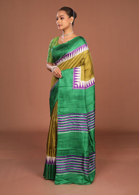 Green Printed Silk Saree Without Blouse Piece
