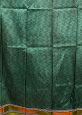 Green Printed Silk Saree Without Blouse Piece