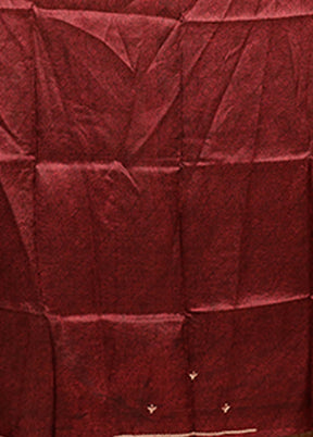 Maroon Handloom Tussar Pure Silk Saree With Blouse Piece