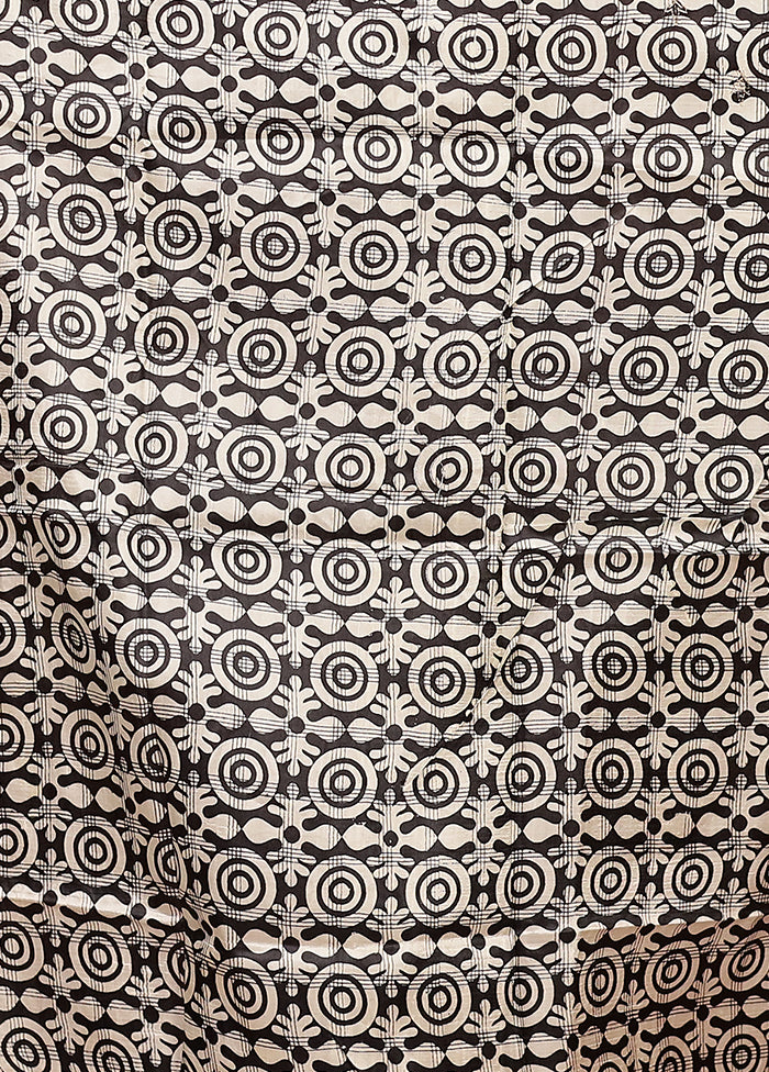 Cream Handloom Tussar Pure Silk Saree With Blouse Piece