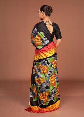 Multicolor Handloom Tussar Pure Silk Saree With Blouse Piece