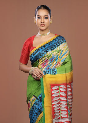 Multicolor Handloom Tussar Pure Silk Saree With Blouse Piece