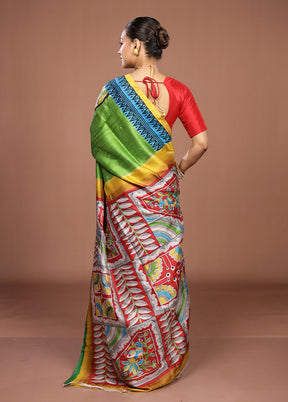 Multicolor Handloom Tussar Pure Silk Saree With Blouse Piece