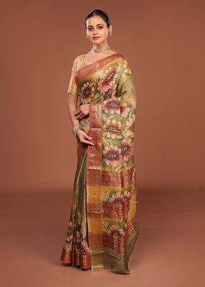 Multicolor Handloom Tussar Pure Silk Saree With Blouse Piece