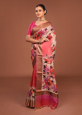 Multicolor Handloom Tussar Pure Silk Saree With Blouse Piece