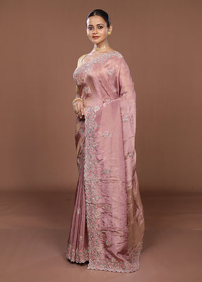 Pink Handloom Chiffon Pure Silk Saree With Blouse Piece