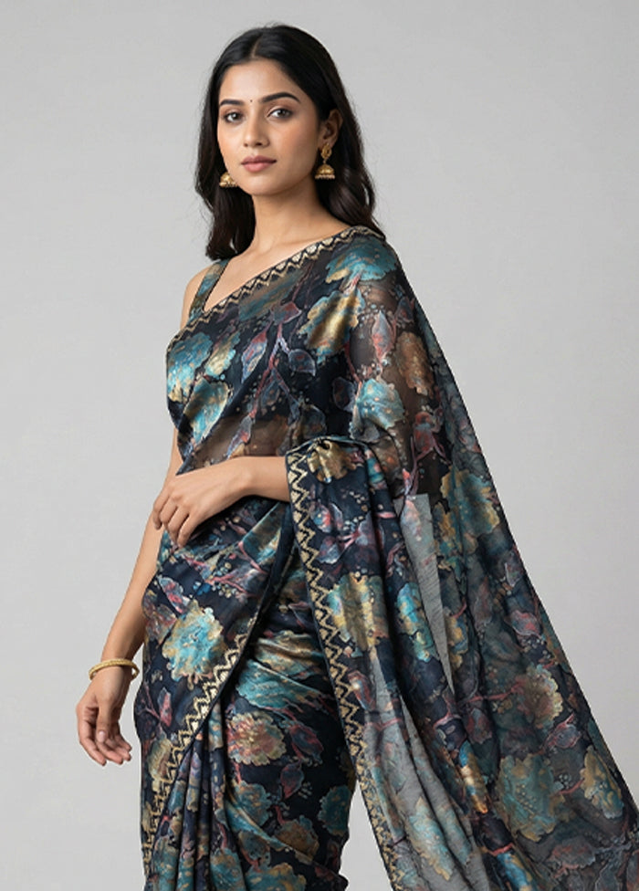 Black Organza Saree With Blouse Piece