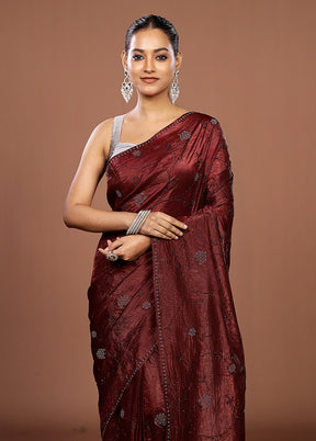 Maroon Tissue Silk Saree With Blouse Piece