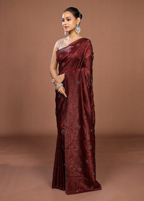 Maroon Tissue Silk Saree With Blouse Piece