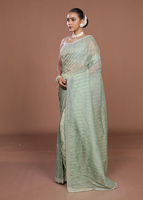 Green Tissue Silk Saree With Blouse Piece