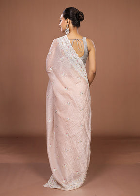 Pink Tissue Silk Saree With Blouse Piece