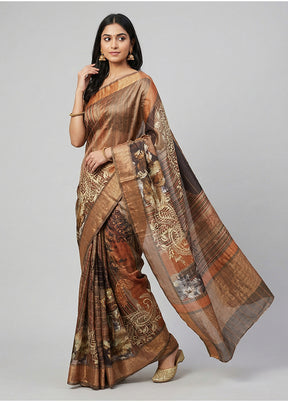 Peach Handloom Tussar Pure Silk Saree With Blouse Piece