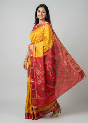 Yellow Dupion Silk Saree With Blouse Piece