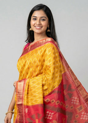 Yellow Dupion Silk Saree With Blouse Piece