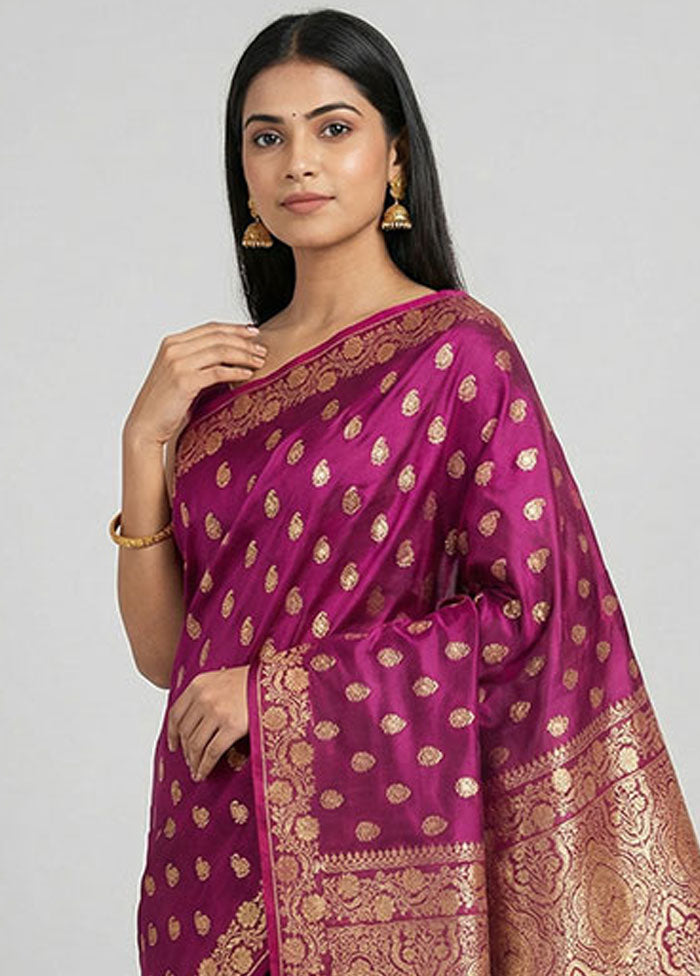 Purple Banarasi Silk Saree With Blouse Piece