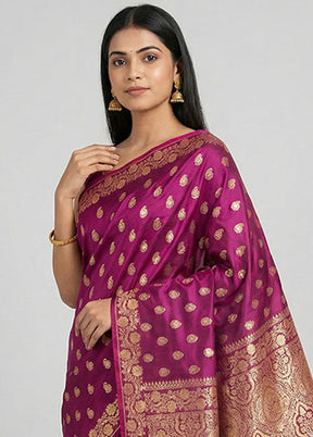 Purple Banarasi Silk Saree With Blouse Piece