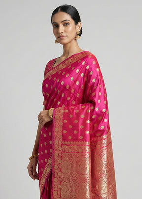 Pink Banarasi Silk Saree With Blouse Piece