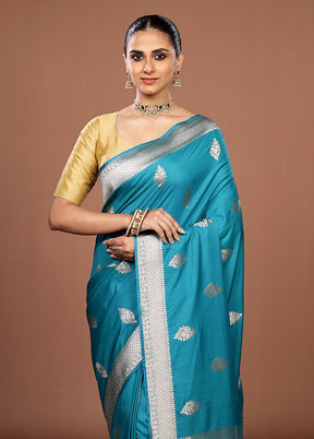 Blue Katan Silk Saree With Blouse Piece