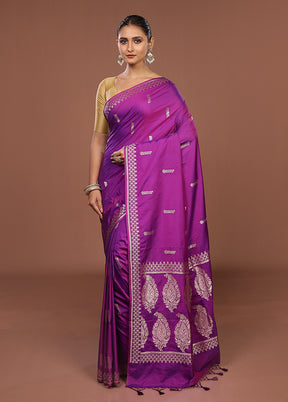 Purple Katan Silk Saree With Blouse Piece