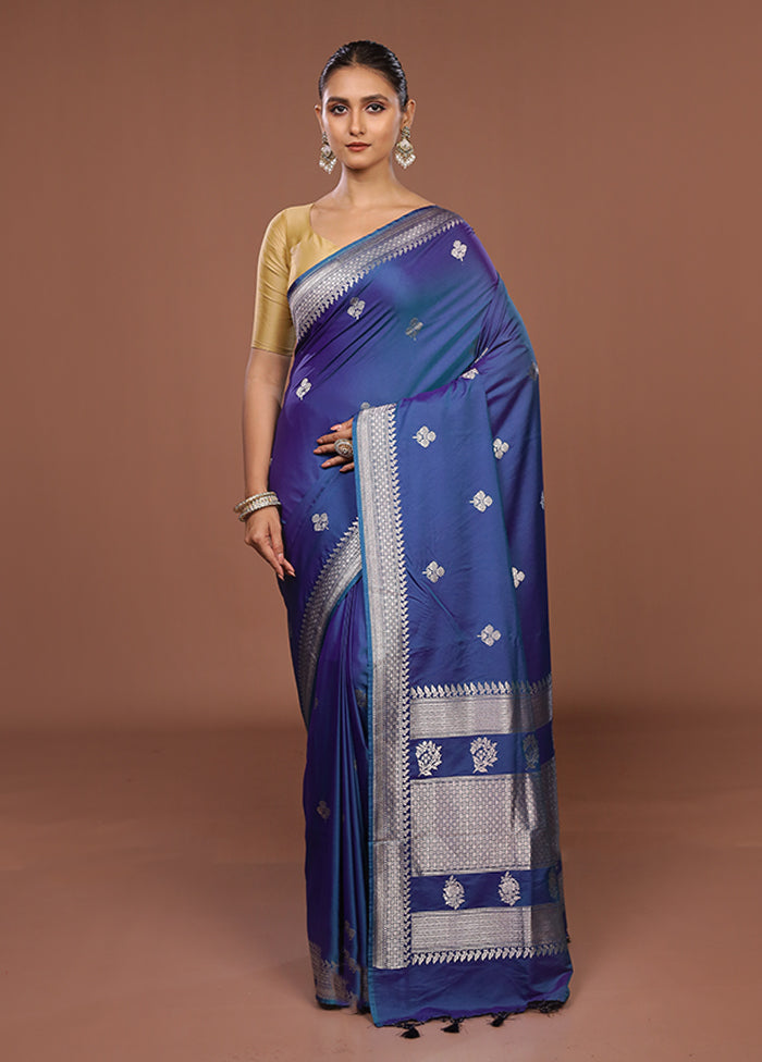 Blue Katan Silk Saree With Blouse Piece