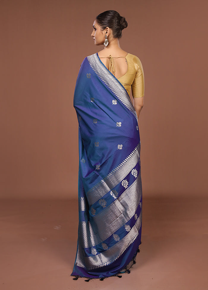 Blue Katan Silk Saree With Blouse Piece