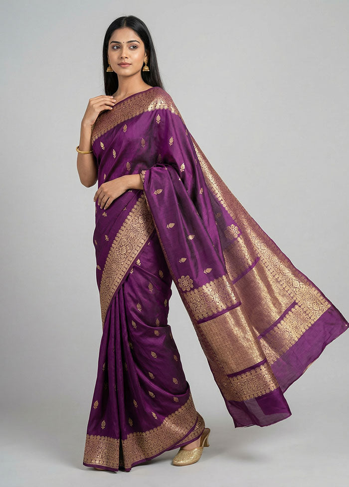 Purple Katan Silk Saree With Blouse Piece