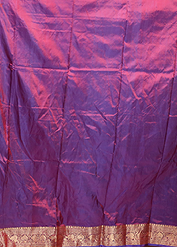 Purple Handloom Katan Pure Silk Saree With Blouse Piece