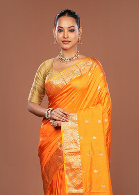 Orange Handloom Katan Pure Silk Saree With Blouse Piece