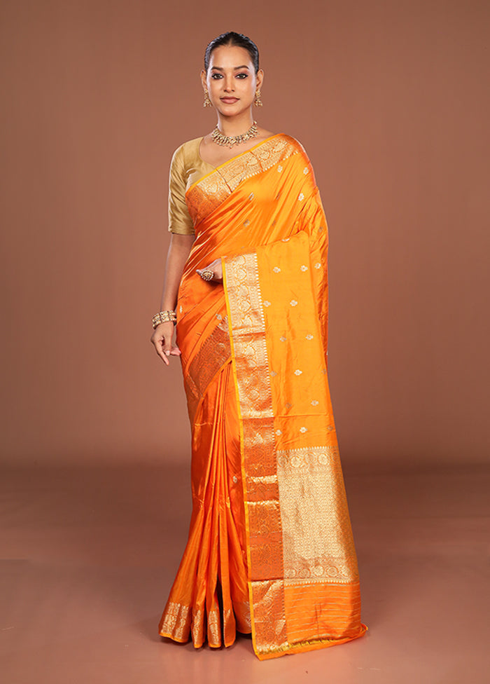Orange Handloom Katan Pure Silk Saree With Blouse Piece