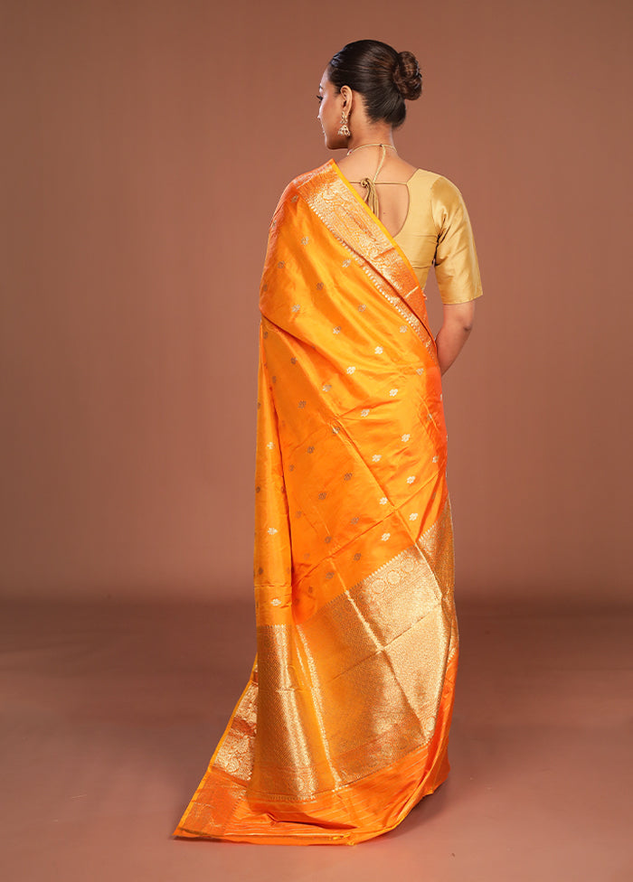 Orange Handloom Katan Pure Silk Saree With Blouse Piece