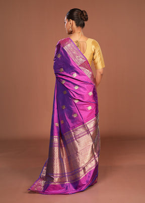 Purple Handloom Katan Pure Silk Saree With Blouse Piece