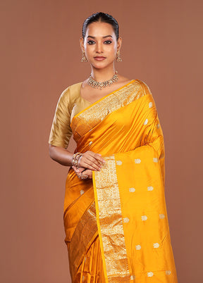 Yellow Handloom Katan Pure Silk Saree With Blouse Piece