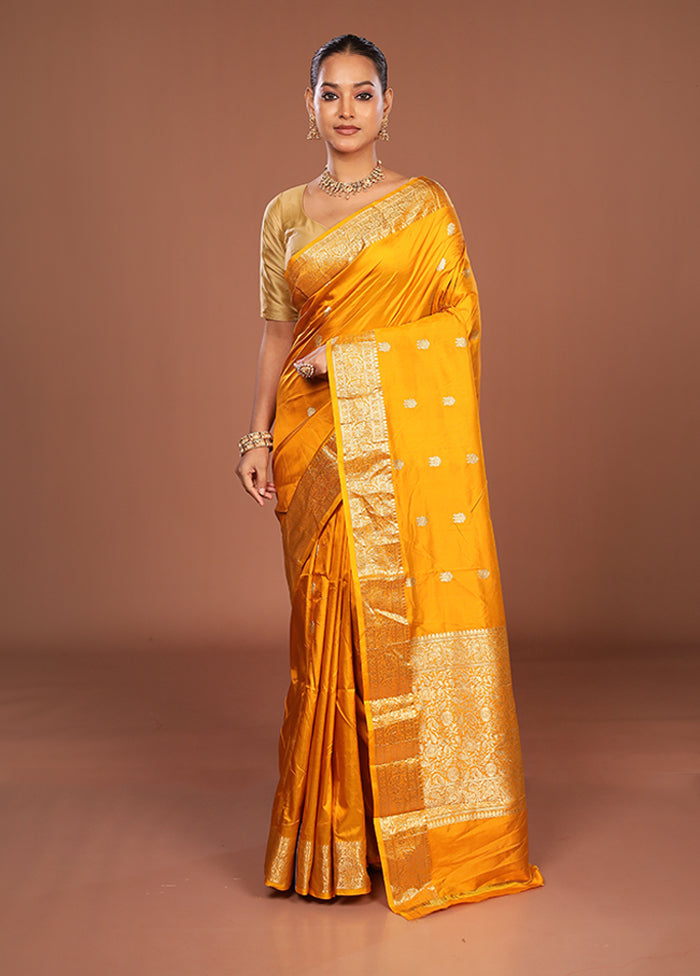 Yellow Handloom Katan Pure Silk Saree With Blouse Piece
