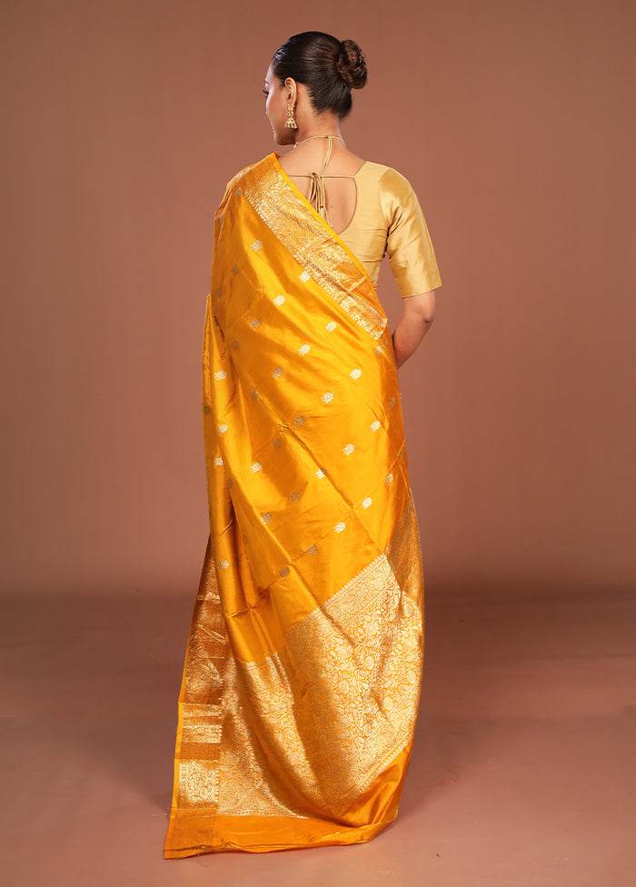 Yellow Handloom Katan Pure Silk Saree With Blouse Piece