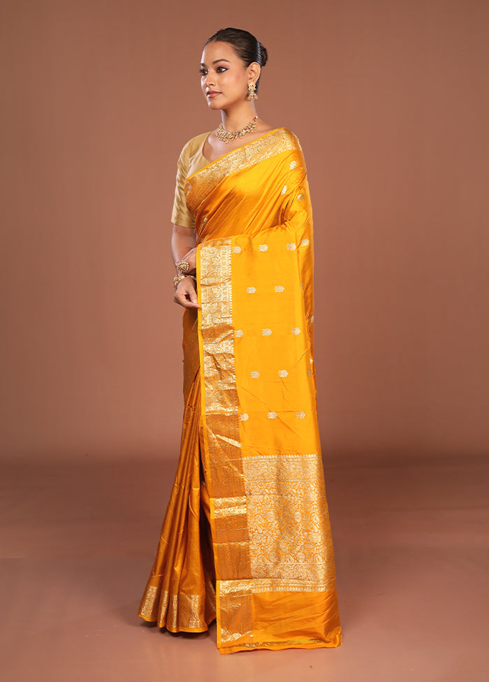 Yellow Handloom Katan Pure Silk Saree With Blouse Piece