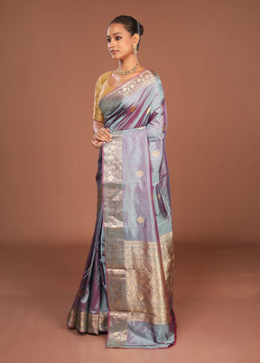 Grey Handloom Katan Pure Silk Saree With Blouse Piece