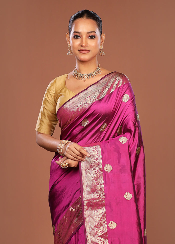 Purple Handloom Katan Pure Silk Saree With Blouse Piece