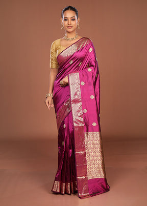 Purple Handloom Katan Pure Silk Saree With Blouse Piece