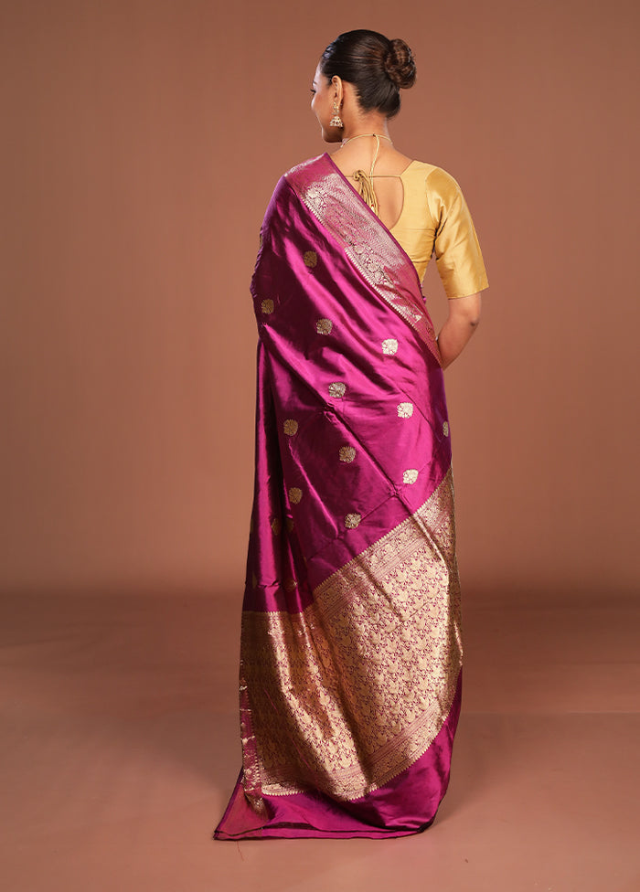 Purple Handloom Katan Pure Silk Saree With Blouse Piece