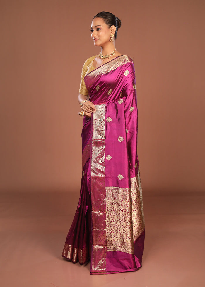 Purple Handloom Katan Pure Silk Saree With Blouse Piece