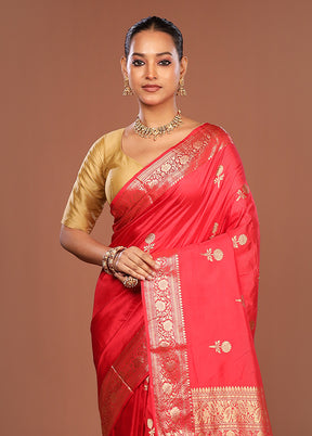 Red Handloom Katan Pure Silk Saree With Blouse Piece