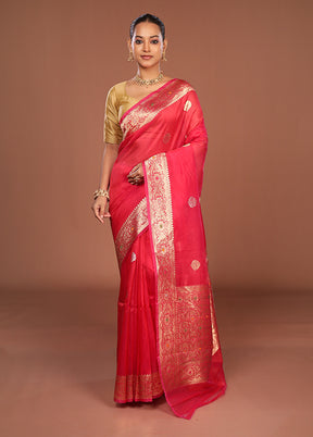 Pink Handloom Pure Organza Saree With Blouse Piece