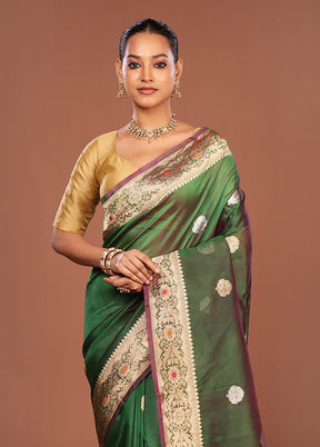 Green Handloom Pure Organza Saree With Blouse Piece