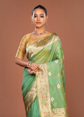 Green Handloom Pure Organza Saree With Blouse Piece