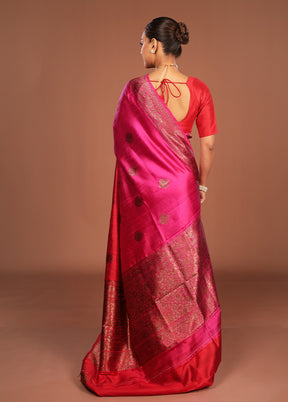 Pink Handloom Tussar Pure Silk Saree With Blouse Piece