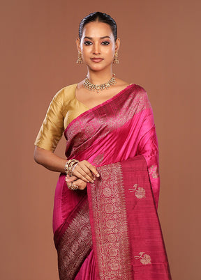 Purple Handloom Tussar Pure Silk Saree With Blouse Piece